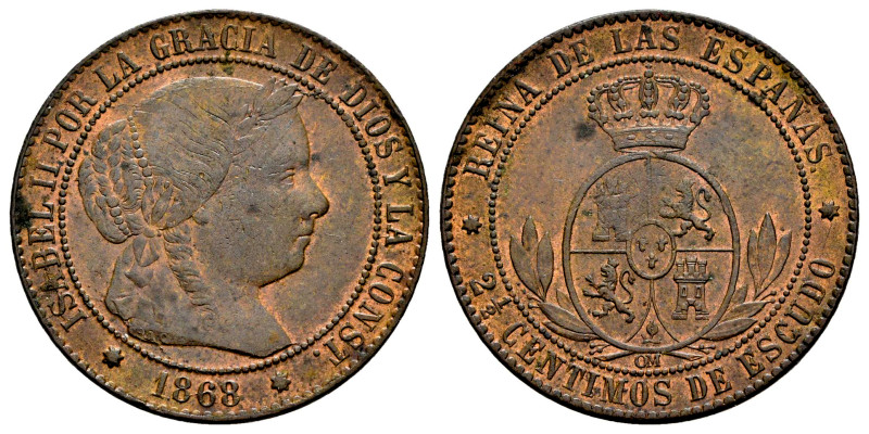 Elizabeth II (1833-1868). 2 1/2 centimos de escudo. 1868. Sevilla. OM. (Cal-243)...