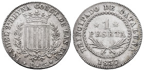 Elizabeth II (1833-1868). 1 peseta. 1837. Barcelona. PS. (Cal-272). Ag. 5,72 g. Choice VF. Est...300,00. 

Spanish Description: Isabel II (1833-1868...