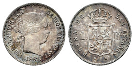 Elizabeth II (1833-1868). 1 real. 1861/0. Barcelona. (Cal-286). Ag. 1,27 g. Original luster with beautiful tone. Very beautiful specimen. Ex O`Callaha...