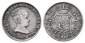 Elizabeth II (1833-1868). 1 real. 1847. Madrid. CL. (Cal-299). Ag. 1,47 g. VF. Est...40,00. 

Spanish Description: Isabel II (1833-1868). 1 real. 18...