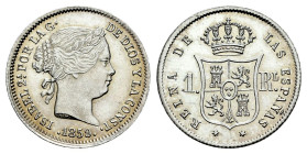 Elizabeth II (1833-1868). 1 real. 1859. Madrid. (Cal-308). Ag. 1,31 g. Original luster. Nice specimen. Ex Tauler & Fau 64, Lot 377 (22.09.2020). Mint ...