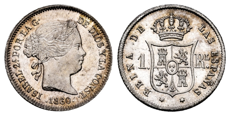 Elizabeth II (1833-1868). 1 real. 1860. Madrid. (Cal-309). Ag. 1,26 g. Two scrat...