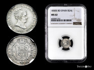 Elizabeth II (1833-1868). 1 real. 1850. Sevilla. RD. (Cal-318). Ag. 1,26 g. Slabbed by NGC as MS 62. Original luster. Rare in this condition. Mint sta...