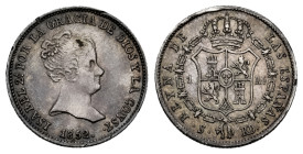 Elizabeth II (1833-1868). 1 real. 1852. Sevilla. RD. (Cal-320). Ag. 1,28 g. Minor nicks on edge. Patina. Choice VF. Est...40,00. 

Spanish Descripti...
