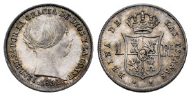 Elizabeth II (1833-1868). 1 real. 1852. Sevilla. (Cal-321). Ag. 1,27 g. It retains some minor luster. XF/Almost XF. Est...60,00. 

Spanish Descripti...