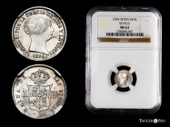 Elizabeth II (1833-1868). 1 real. 1854. Sevilla. (Cal-323). Ag. Slabbed by NGC as MS 62. Original luster. Scarce in this grade. NGC-MS. Est...150,00. ...