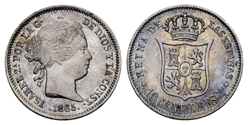 Elizabeth II (1833-1868). 10 centimos de escudo. 1865. Sevilla. (Cal-342). Ag. 1...