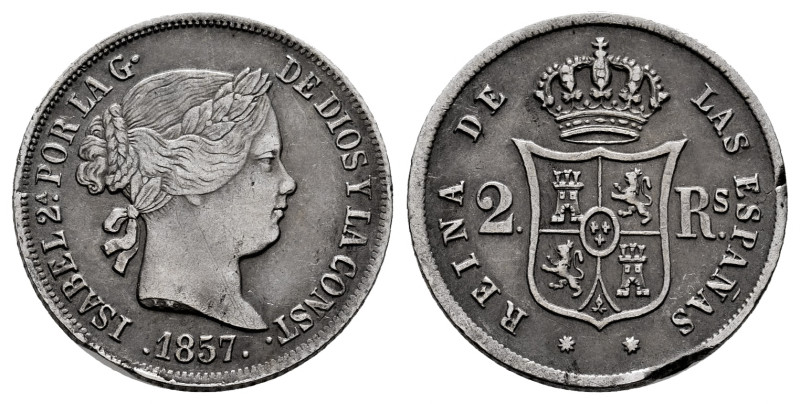 Elizabeth II (1833-1868). 2 reales. 1857. Barcelona. (Cal-348). Ag. 2,73 g. Stri...