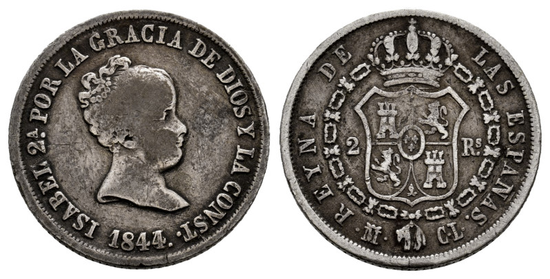 Elizabeth II (1833-1868). 2 reales. 1844/3. Madrid. CL. (Cal-361). Ag. 2,96 g. S...