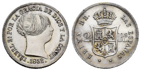 Elizabeth II (1833-1868). 2 reales. 1852. Madrid. (Cal-367). Ag. 2,64 g. Hairline on reverse. Minor nick on edge. Cleaned. XF. Est...90,00. 

Spanis...