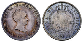 Elizabeth II (1833-1868). 2 reales. 1850. Sevilla. RD. (Cal-387). Ag. 2,53 g. Beautiful iridescent patina. Choice VF. Est...60,00. 

Spanish Descrip...
