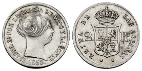 Elizabeth II (1833-1868). 2 reales. 1853. Sevilla. (Cal-391). Ag. 2,53 g. Two scratches on obverse. Original luster. Scarce. XF/AU. Est...150,00. 

...