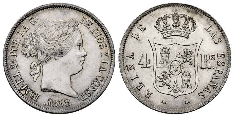 Elizabeth II (1833-1868). 4 reales. 1858. Madrid. (Cal-464). Ag. 5,18 g. Light s...