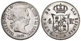 Elizabeth II (1833-1868). 4 reales. 1862. Madrid. (Cal-467). Ag. 5,16 g. Minor nicks on obverse. Choice VF. Est...60,00. 

Spanish Description: Isab...