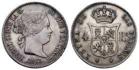 Elizabeth II (1833-1868). 4 reales. 1863. Madrid. (Cal-468). Ag. 5,17 g. Two minor nicks on edge. It retains some minor luster. Almost XF. Est...90,00...