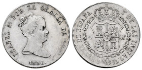 Elizabeth II (1833-1868). 4 reales. 1836. Sevilla. DR. (Cal-471). Ag. 5,89 g. Rare. Choice VF/Almost XF. Est...200,00. 

Spanish Description: Isabel...