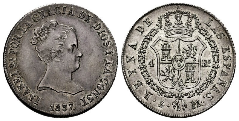 Elizabeth II (1833-1868). 4 reales. 1837. Sevilla. DR. (Cal-472). Ag. 5,82 g. So...