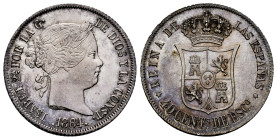 Elizabeth II (1833-1868). 40 centimos de escudo. 1864. Madrid. (Cal-499). Ag. 5,24 g. Hairlines on obverse. Minor nick on edge. Original luster. A goo...