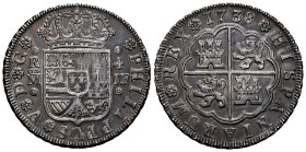 Philip V (1700-1746). 4 reales. 1738. Madrid. JF. (Cal-1067). Ag. 13,41 g. Beautiful old cabinet tone. Scarce, even more in this grade. Almost XF. Est...