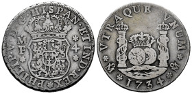 Philip V (1700-1746). 4 reales. 1734. Mexico. MF. (Cal-1113). Ag. 13,04 g. Scarce. Almost VF. Est...250,00. 

Spanish Description: Felipe V (1700-17...