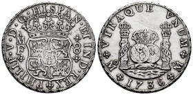 Philip V (1700-1746). 8 reales. 1736. Mexico. MF. (Cal-1445). Ag. 27,06 g. Scratches on reverse. Cleaned. Choice VF. Est...400,00. 

Spanish Descrip...
