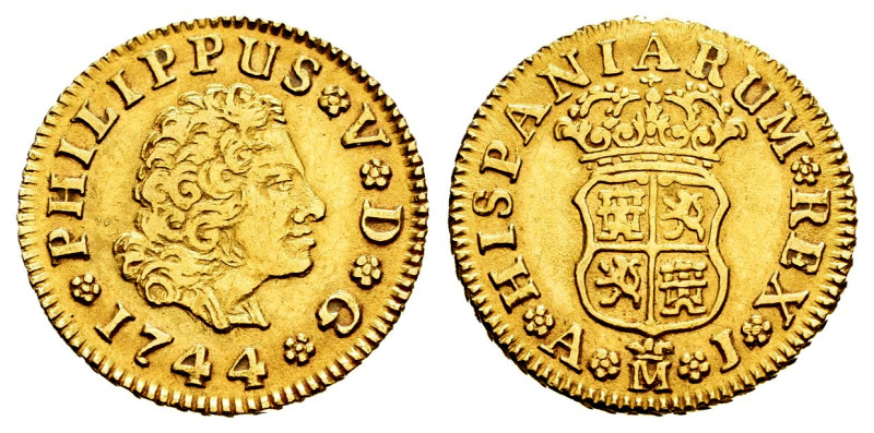 Philip V (1700-1746). 1/2 escudo. 1744. Madrid. AJ. (Cal-1637). Au. 1,78 g. Choi...