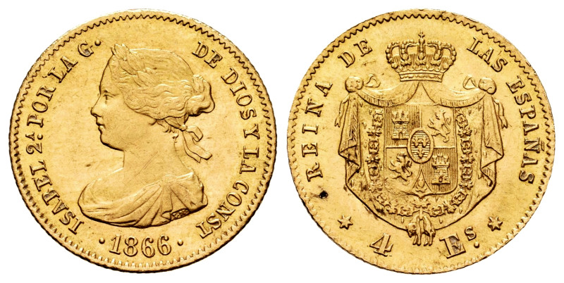 Elizabeth II (1833-1868). 4 escudos. 1866. Madrid. (Cal-689). Au. 3,27 g. Origin...