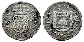 Ferdinand VI (1746-1759). 1/2 real. 1752/1. Lima. J. (Cal-48). Ag. 1,09 g. Holed. Rust. Overdate. Very rare. Choice F. Est...90,00. 

Spanish Descri...