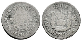 Ferdinand VI (1746-1759). 1/2 real. 1756. Lima. JM. (Cal-58). Ag. 1,35 g. F. Est...40,00. 

Spanish Description: Fernando VI (1746-1759). 1/2 real. ...
