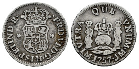 Ferdinand VI (1746-1759). 1/2 real. 1757. Lima. JM. (Cal-60). Ag. 1,63 g. Almost VF. Est...50,00. 

Spanish Description: Fernando VI (1746-1759). 1/...