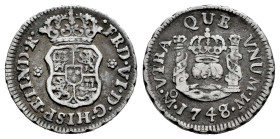 Ferdinand VI (1746-1759). 1/2 real. 1748/7. Mexico. M. (Cal-80). Ag. 1,61 g. Clear overdate. Rare. VF. Est...80,00. 

Spanish Description: Fernando ...