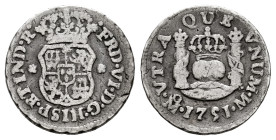 Ferdinand VI (1746-1759). 1/2 real. 1751. Mexico. M. (Cal-84). Ag. 1,59 g. This coin is exempt from any export license fee. Almost VF. Est...50,00. 
...