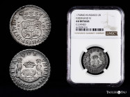 Ferdinand VI (1746-1759). 2 reales. 1750. Mexico. M. (Cal-289). Ag. Toned. Slabbed by NGC as AU Details. Cleaned. Est...400,00. 

Spanish Descriptio...