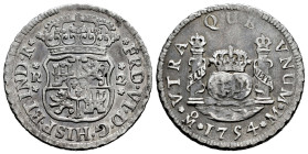 Ferdinand VI (1746-1759). 2 reales. 1754. Mexico. M. (Cal-295). Ag. 6,42 g. Cleaned. Choice VF. Est...150,00. 

Spanish Description: Fernando VI (17...