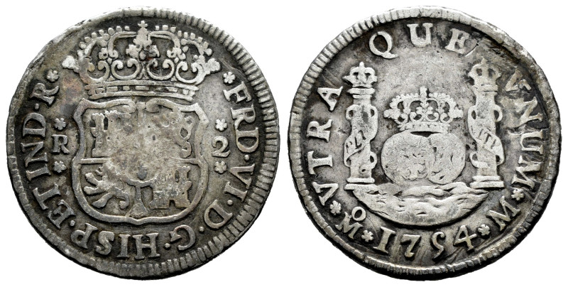 Ferdinand VI (1746-1759). 2 reales. 1754. Mexico. M. (Cal-295). Ag. 6,34 g. Almo...