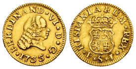 Ferdinand VI (1746-1759). 1/2 escudo. 1755. Sevilla. PJ. (Cal-578). Au. 1,78 g. Knock on edge. VF. Est...150,00. 

Spanish Description: Fernando VI ...