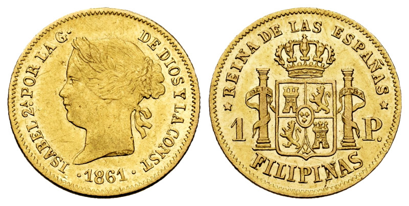 Elizabeth II (1833-1868). 1 peso. 1861. Manila. (Cal-820). Au. 1,67 g. Minimal h...