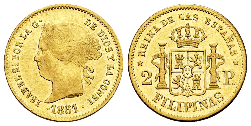 Elizabeth II (1833-1868). 2 pesos. 1861. Manila. (Cal-836). Au. 3,37 g. Original...