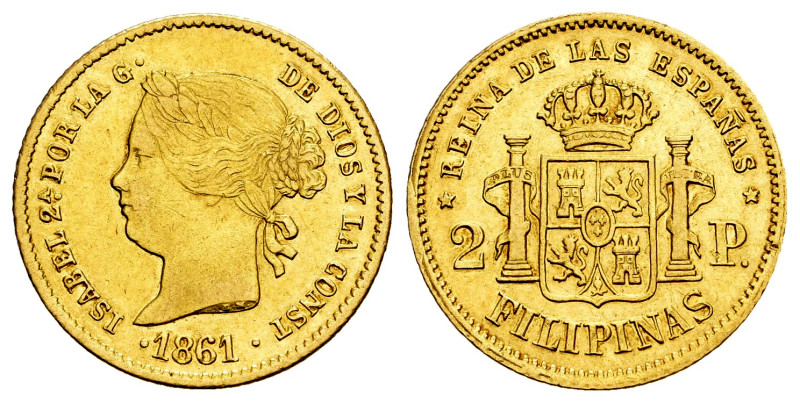 Elizabeth II (1833-1868). 2 pesos. 1861. Manila. (Cal-836). Au. 3,38 g. Choice V...