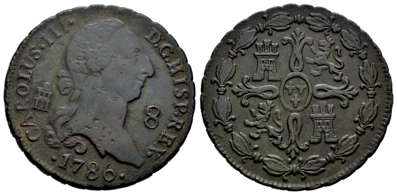 Charles III (1759-1788). 8 maravedis. 1786. Segovia. (Cal-82). Ae. 11,06 g. VF/C...