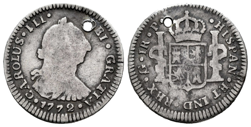 Charles III (1759-1788). 1 real. 1772. Guatemala. P. (Cal-332). Ag. 3,34 g. Firs...