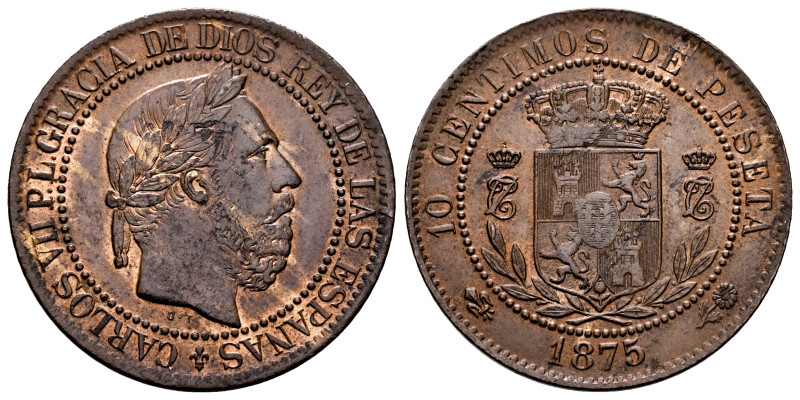 Carlos VII (1872-1876). 10 centimos. 1875. Oñate. (Cal-5). Ae. 9,95 g. It retain...