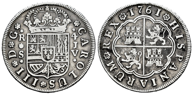 Charles III (1759-1788). 4 reales. 1761. Sevilla. JV. (Cal-977). Ag. 13,02 g. Cl...