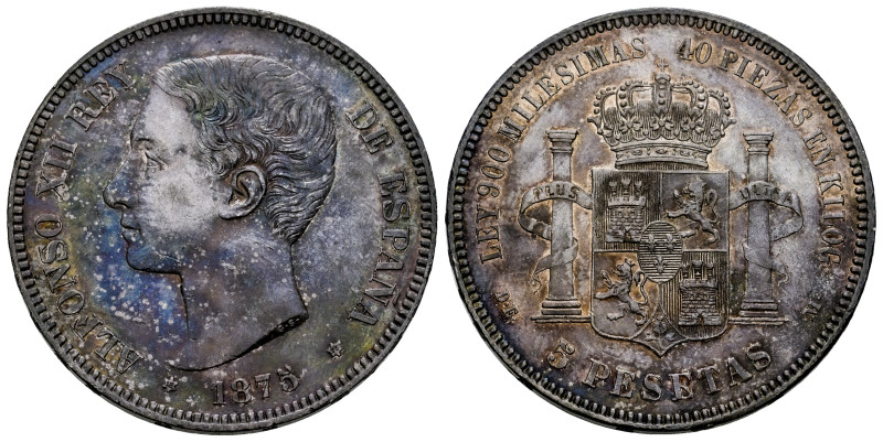 Alfonso XII (1874-1885). 5 pesetas. 1875*18-75. Madrid. DEM. (Cal-35). Ag. 24,84...