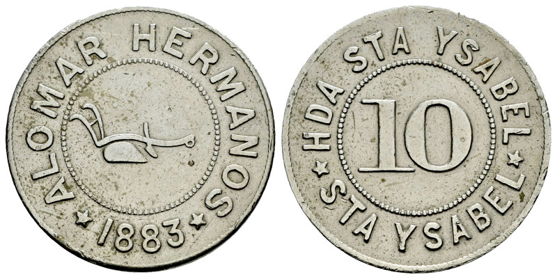 Alfonso XII (1874-1885). Token 10 Reales. 1883. Puerto Rico. (Fumero-449). Anv.:...