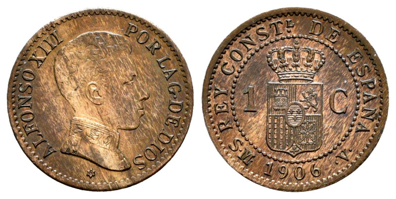 Alfonso XIII (1886-1931). 1 centimo. 1906*6. Madrid. SMV. (Cal-1). Ae. 1,00 g. A...