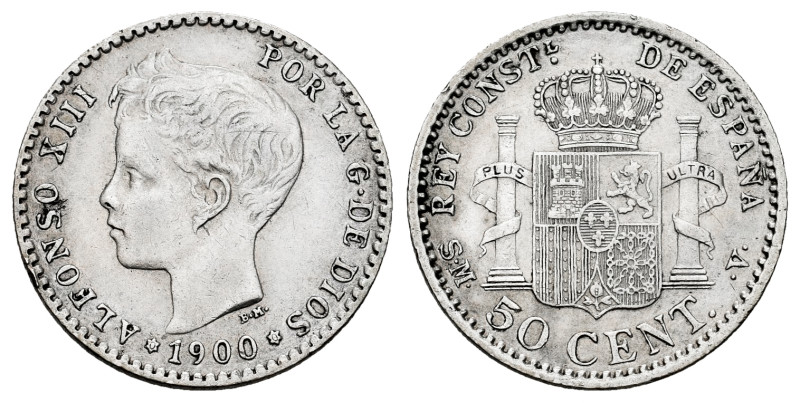 Alfonso XIII (1886-1931). 50 centimos. 1900*0-0. Madrid. SMV. (Cal-45). Ag. 2,52...