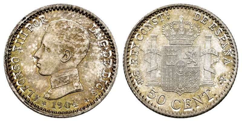 Alfonso XIII (1886-1931). 50 centimos. 1904*0-4. Madrid. SMV. (Cal-46). Ag. 2,45...