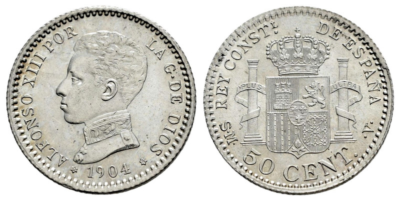 Alfonso XIII (1886-1931). 50 centimos. 1904 *0-4. Madrid. SMV. (Cal-46). Ag. 2,5...