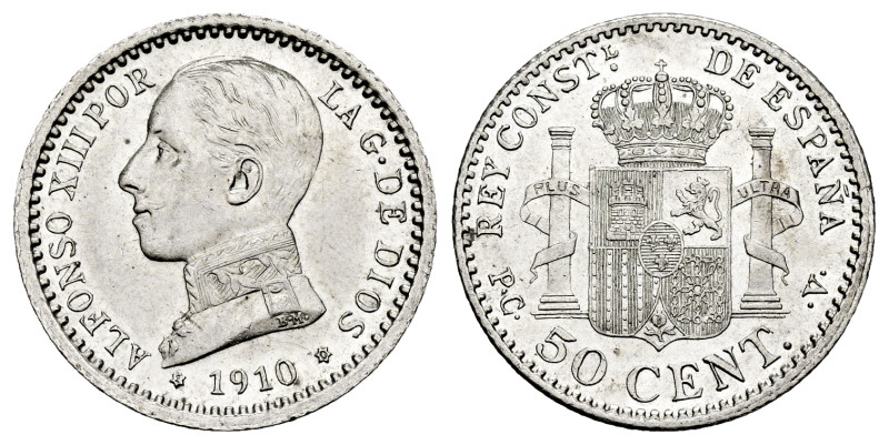 Alfonso XIII (1886-1931). 50 centimos. 1910*1-0. Madrid. PCV. (Cal-48). Ag. 2,49...